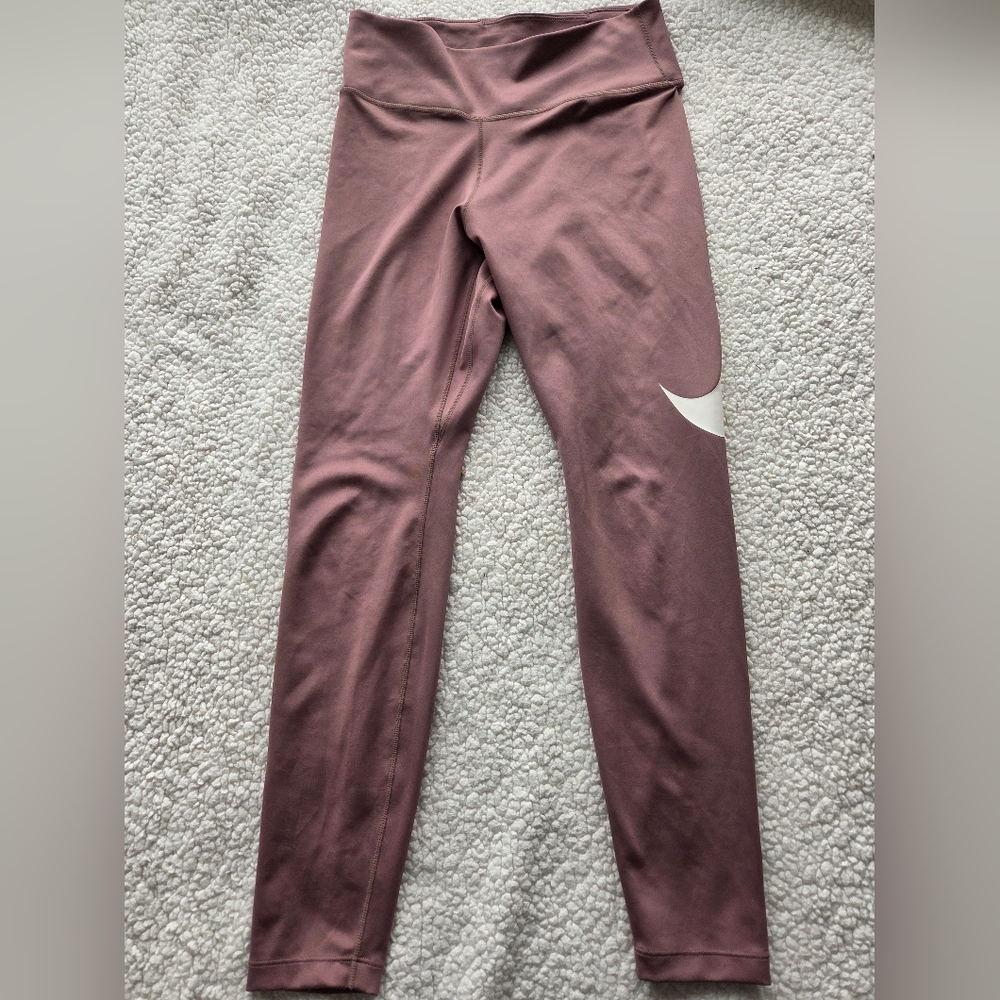 Nike Mauve Leggings Medium White Swoosh Just Do It Dri-fit